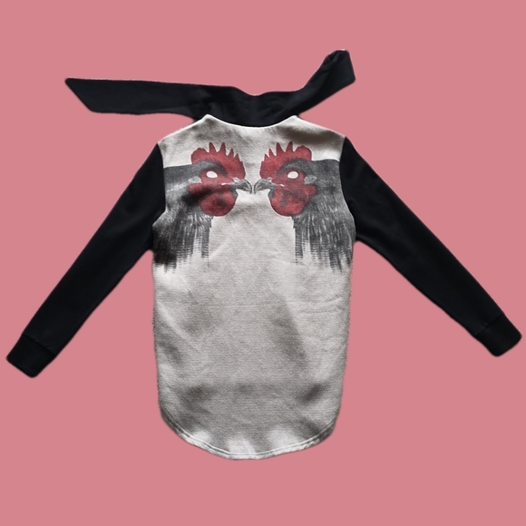 Unique Chicken Knit long sleeve Mock Neck Black Red and Grey Sweater - Picture 2 of 6